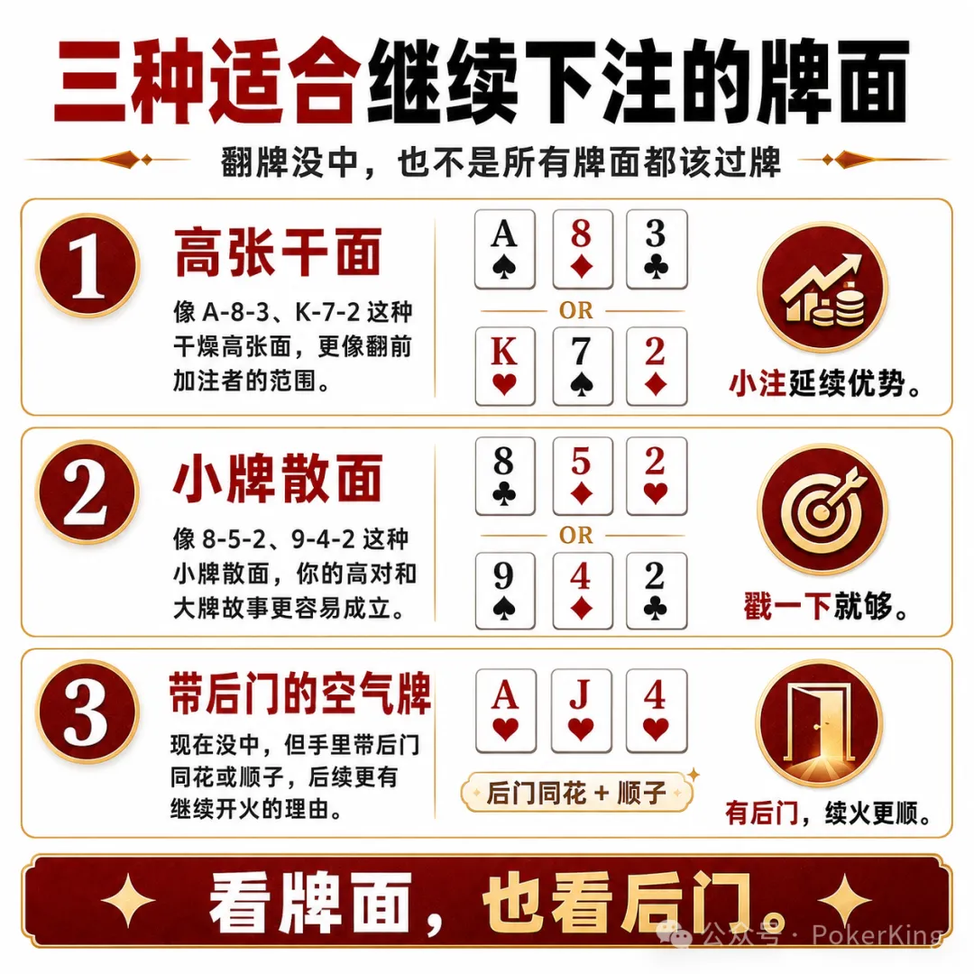 【WPT扑克】翻牌没中别急着过牌：三种适合“延续下注”的牌面，帮你拿下该拿的底池